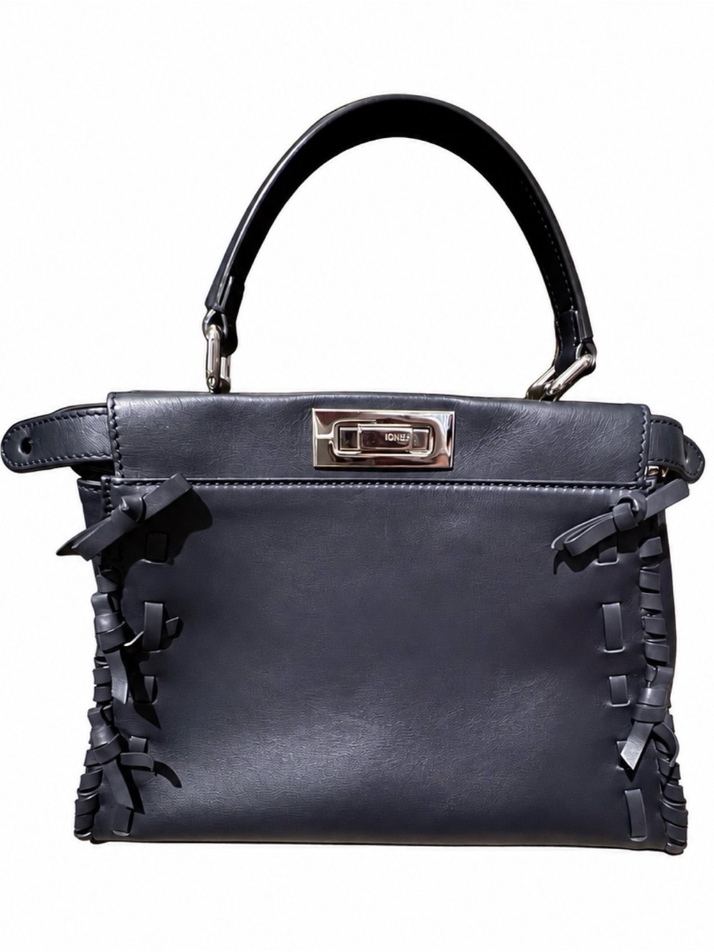 Fendi DARK NAVY  Leather Top-Handle Satchel with Braided Fringe